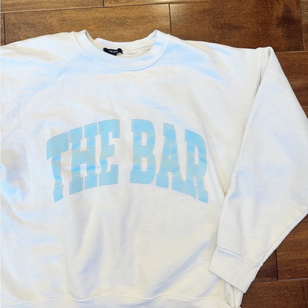 The Bar White and Light Blue Crewneck Sweater